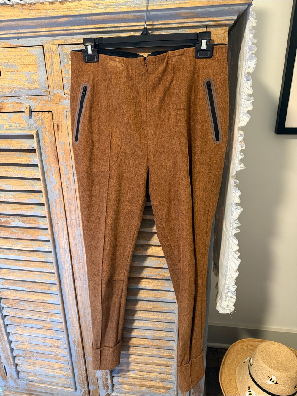 Byron Lars beauty mark Brown Cropped Wool-Blend Ankle Pants with Zip Trim
